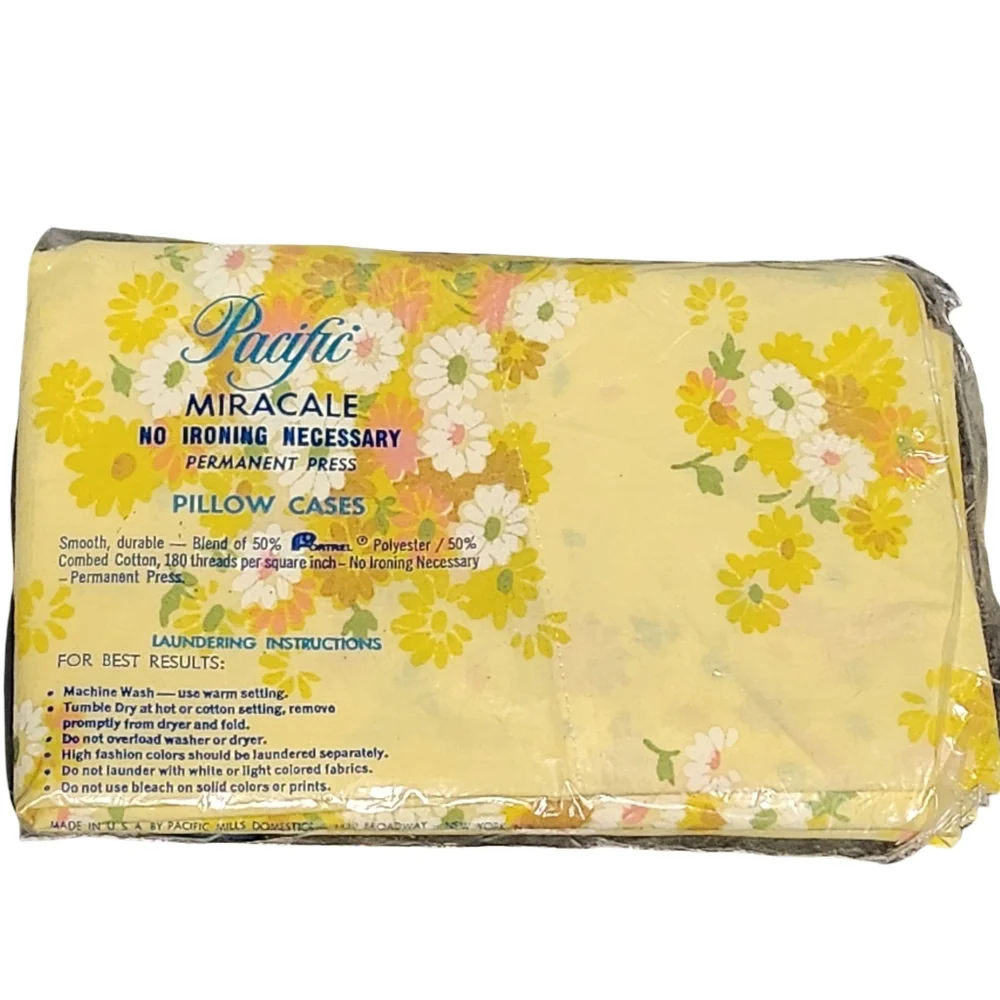 PACIFIC Miracle Pillow Cases Standard Yellow Floral Vintage 2pc Cottagecore 70s